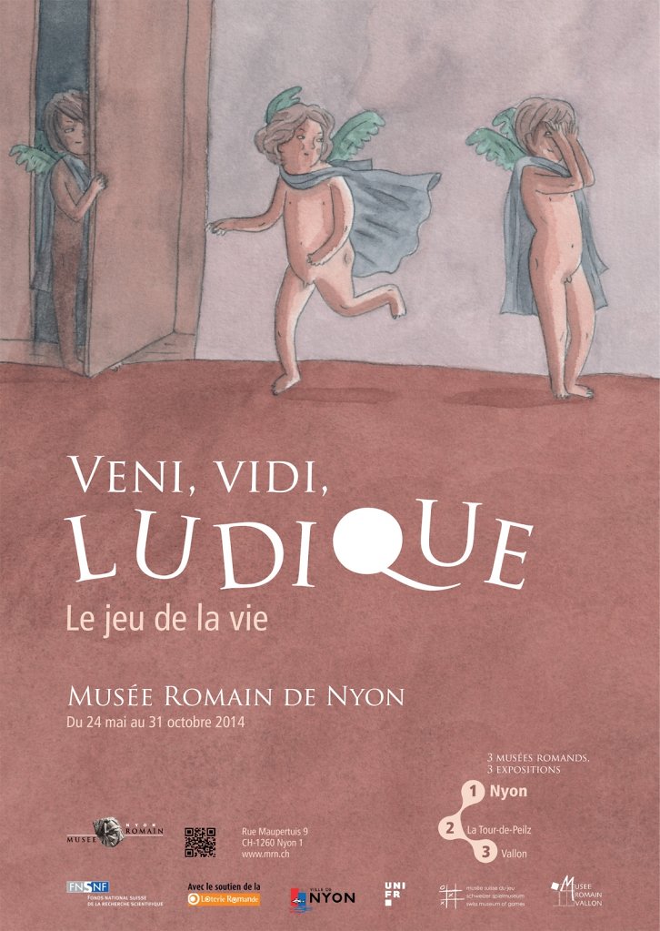 Affiche pour l'exposition "Veni, vidi, ludique" au Musée romain de Nyon